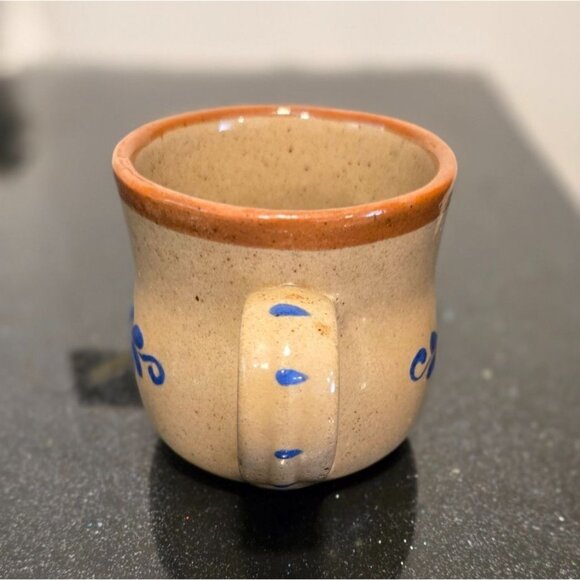 VTG El Palomar Mexico stoneware Mexican Pottery mug Blue orange Mexican floral - Picture 7 of 9